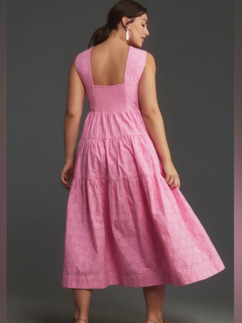 Anthropologie Helena Square Neck Maxi Dress Eyelet Pink - Picture 2 of 6